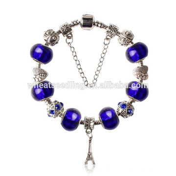 Bracelet de charme, gros perles de verre colorées Bracelet gros en gros européen 2015 Bracelet féminin charme